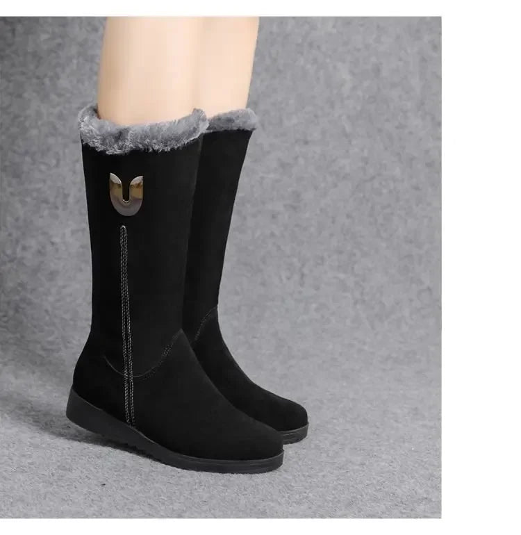 Warm Chelsea High Fur Boots Women 2025 Winter Shoes for Women Chunky Mid-calf Plush Snow Flat Boots ZIP Fashion Botas De Mujer