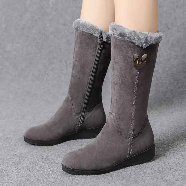 Warm Chelsea High Fur Boots Women 2025 Winter Shoes for Women Chunky Mid-calf Plush Snow Flat Boots ZIP Fashion Botas De Mujer