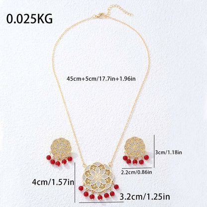 Boho Vintage Ethnic Flower Necklace Earrings Sets Luxury Crystal Bridal Indian Jewelry Set Wedding Accessories Women BIjoux Gift