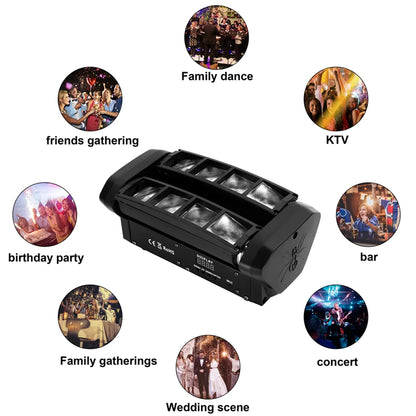 U'King 2Pcs 48W Laser Beam Moving Head Light 8LEDs RGBW Mini Spider Stage Light DMX&Sound Control For Club DJ Show Home Party