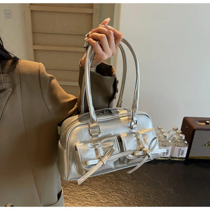 Vintage Women Business Shoulder Bags Simple Ladies Commute Tote Bag Pu Leather Female Underarm Bag Burgundy Large Handbags Purse