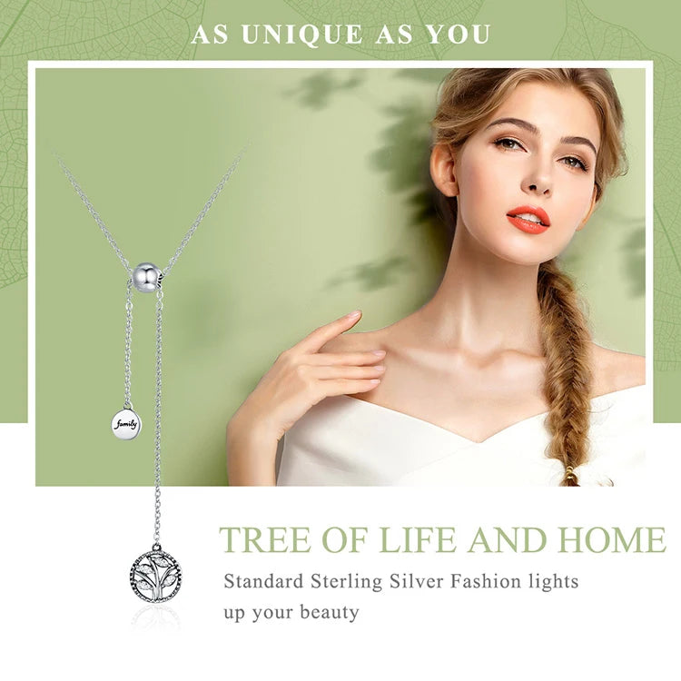 Bamoer 42cm Real 925 Sterling Silver Tree of Life Pendent Necklace for Women Stylish Engagement Wedding Necklace Fine Jewelry