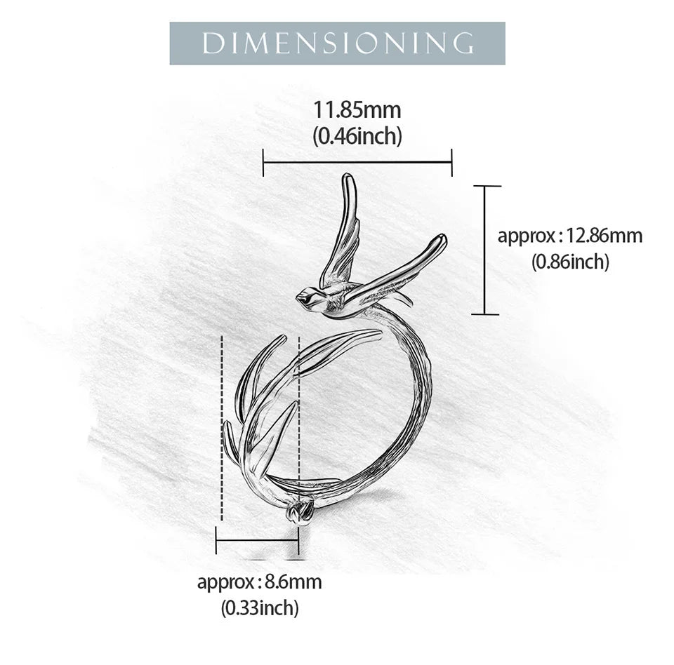 Lotus Fun 18K Gold Swallow Willow Branch Unusual Asymmetrical Rings for Women Real 925 Sterling Silver Original Fine Jewelry