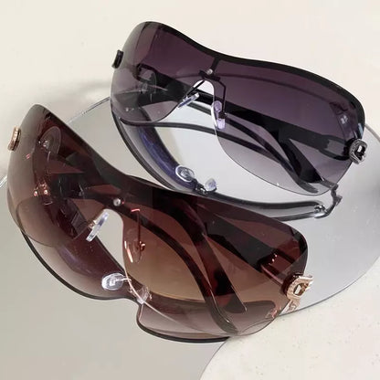 Women's Luxury Sunglasses Vintage Gradient Y2K Style Sun Glasses Men Rimless Pilot Goggles Uv400 Unisex Glasses for Spicy Girls