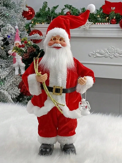 1pc Festive 12-inch Classic Santa Claus Statue: Golden and Silver White Christmas Decorations for Home, Kitchen, Hotel, and Offi