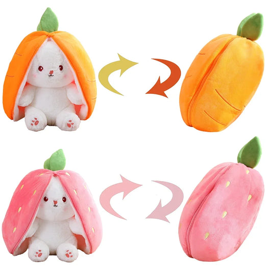 25cm Cute Strawberry Carrot Rabbit Plush Toy Stuffed Creative Into Fruit Transform Baby Cuddly Bunny Doll for Kid Birthday Gift