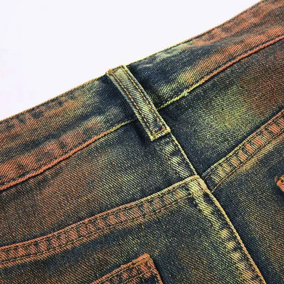 DEAT Women's Denim Skirts Tie-dye Green Irregular Spliced Multiple Pockets Cargo Mini Skirt 2025 Summer New Fashion 29L3411