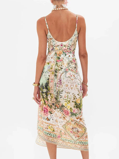 Fashion Floral Print Vintage Elegant Oil Print One Piece Women's Bikini Swimsuit U Neck Backless With Long Cover Up 2024 Summer