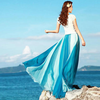 Summer Bohemian Skirt For Women Fashion Chiffon Color Matching A Bottomed Skirt Streetwear Falda Seaside Large Swing Skirts