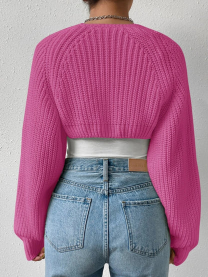 Women s Open Front Cropped Cardigan Long Sleeve Solid Color Ribbed Knit Shrug Sweater Bolero Tops