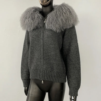 Coat Women Cardigan Natural Fox Fur Coat Women Real Mongolian Fur Knitwear Female Spring Autumn Hooded Knitted Fur Jacket