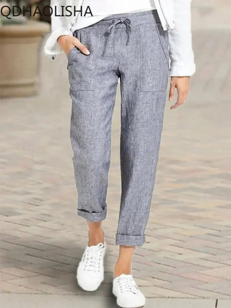 Women's Pants New In Korean Fashion Commuter High Waist Women Clothes Cotton Lace-up Pencil Wide Trousers Streetwear Black Pants