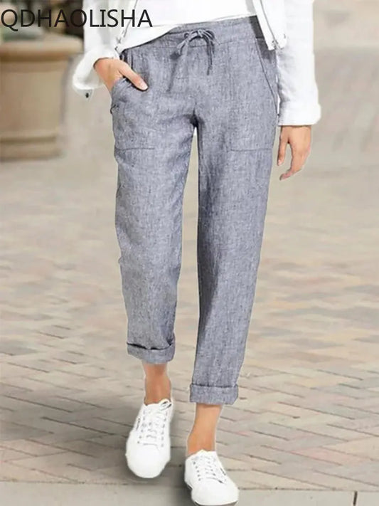 Women's Pants New In Korean Fashion Commuter High Waist Women Clothes Cotton Lace-up Pencil Wide Trousers Streetwear Black Pants