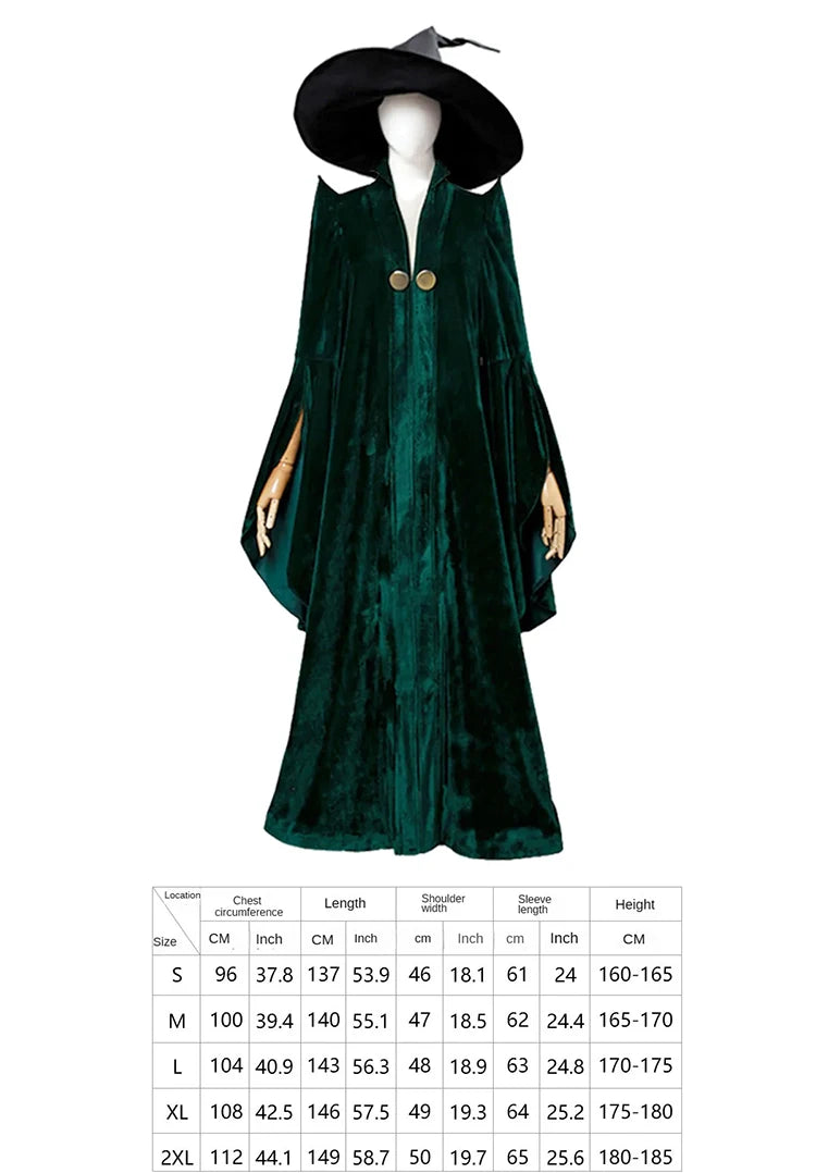 School of Witchcraft and Wizardry Professor Minerva McGonagall Cosplay Costume Dress Green Cloak Velvet Robe Halloween Costumes