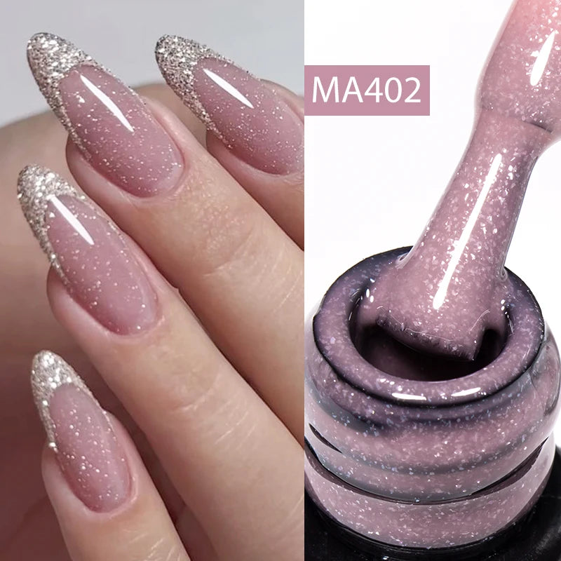 MEET ACROSS 7ml Rubber Base Gel Glitter Nude Pink White 2 In 1 Gel Nail Polish Nail Art Varnish For Nails Winter Autumn Manicure