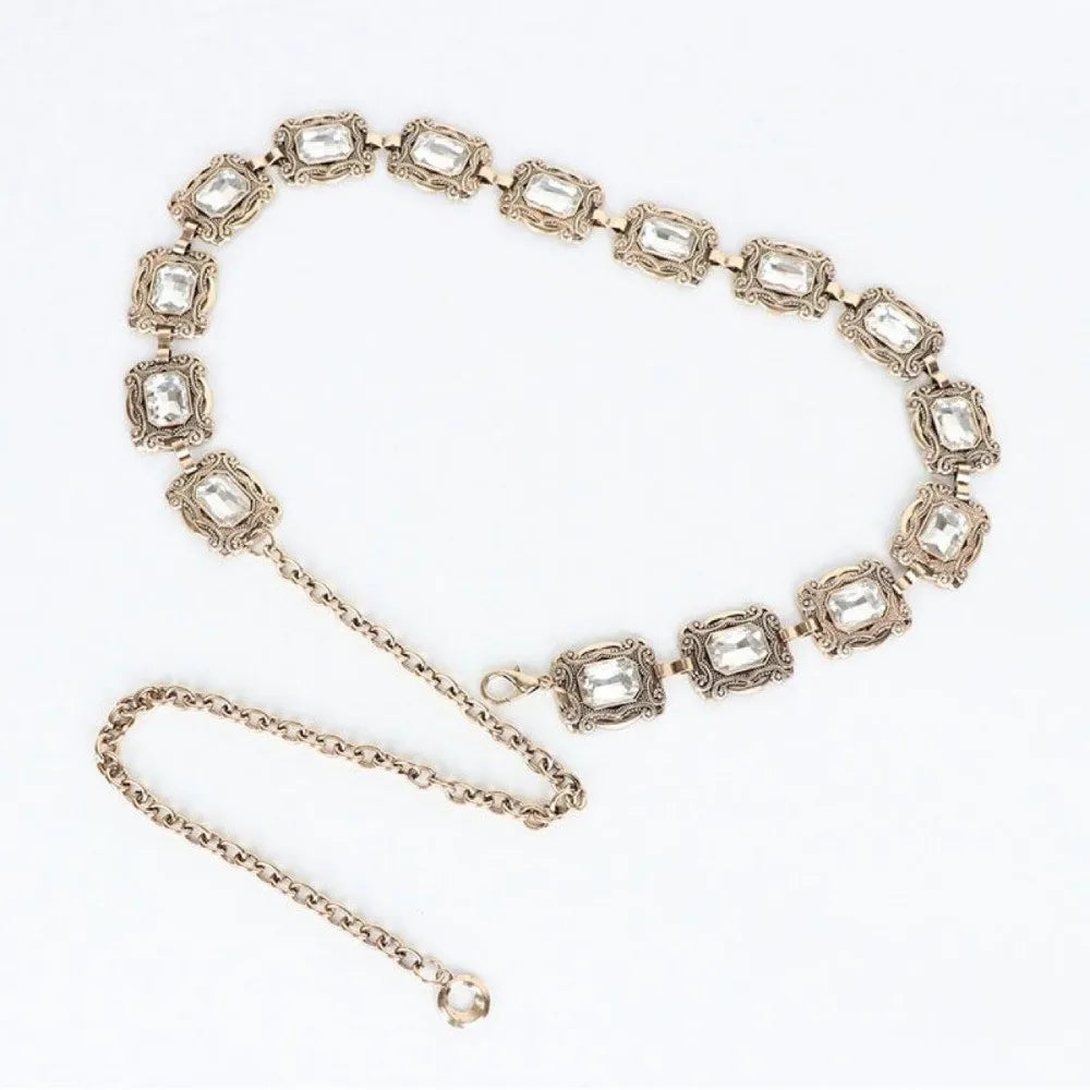 New fashion ladies belt, casual retro ladies belt, versatile acrylic crystal metal chain ladies belt , LR1573