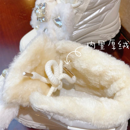 Winter Snow Boots 2025 New Thick-soled 5cm White Cotton Boots Thickened Warm Waterproof Cute Casual Shoes Fashion