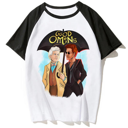 Good Omens t-shirts women summer streetwear Japanese top girl anime funny manga clothing