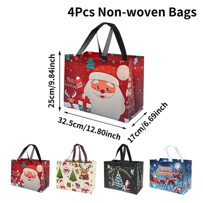 4pcs Christmas Gift Bags Christmas Party Decoration Kids Favors 2025 Xmas Santa Claus Hand Bags Navidad Natal New Year Gift 2026