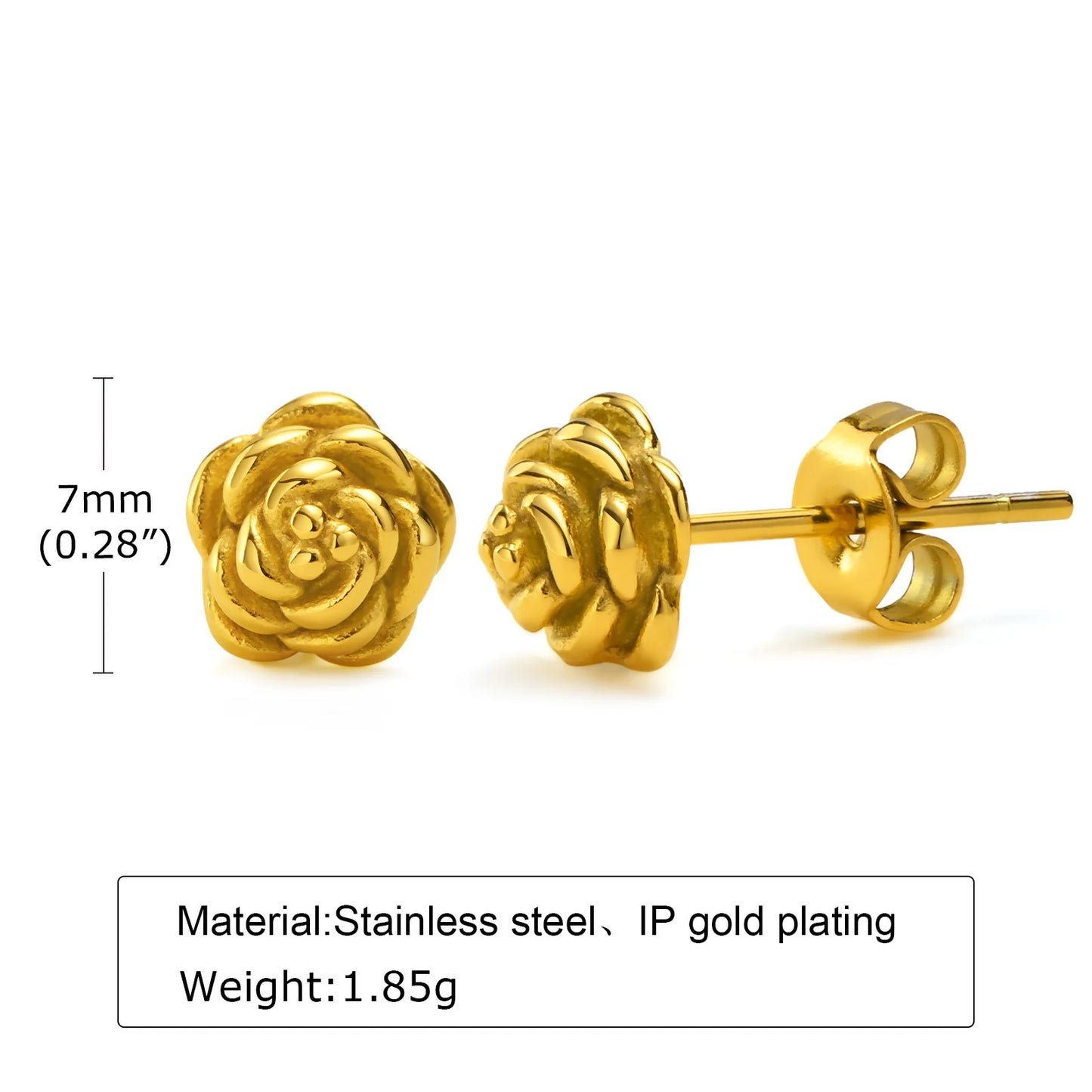Exquisite Rose Flower Stud Earring, Stainless Steel Gold Color Petal Earrings, Trendy Women Christmas Gift