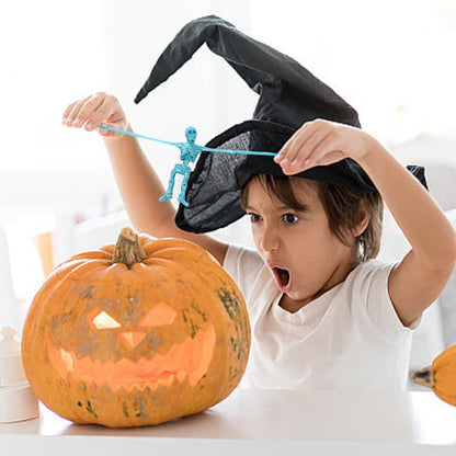 16Pcs Halloween Stretchable Skeleton Man Kids Party Favors TPR Soft Rubber Zombie Horror Doll Stress Relief Toy Halloween Gifts