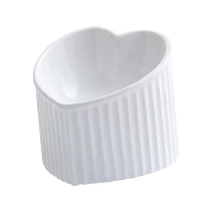 Ceramic Tilted Elevated Cat Bowl Heart Shape Anti Slip Cute for Cats Kitten Small Dogs Functional Width 14cm Handmade Pet Feeder