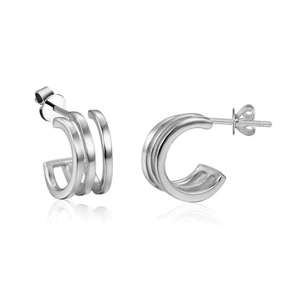 925 Sterling Silver Ear Needle Vintage C Shape Earrings For Women Triple Open Circle Piercing Stud Earrings Fashion Jewelry