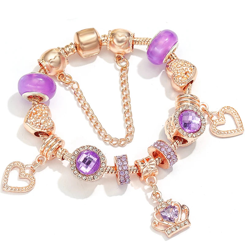 Spring Style Charms Bracelets For Women With Snake Chain Pink Daisy DIY Charms Beads Pendants Fashion Jewelry Dropshipping