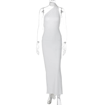 Hugcitar One Shoulder Backless Adjustable Scarf Loop Ruched Sexy Maxi Dress 2025 Women Elegant Y2K Streetwear Festival Outfit