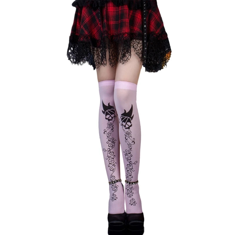 Two-toned Halloween tights for women with skull design and lace detailing perfect for festive outfits
