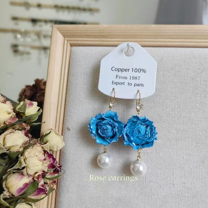 Unique Immortal Flower Earrings Elegant Natural Flower Pearl Drop Earrings Statement Jewelry Epoxy Resin Real Rose Earring 2024
