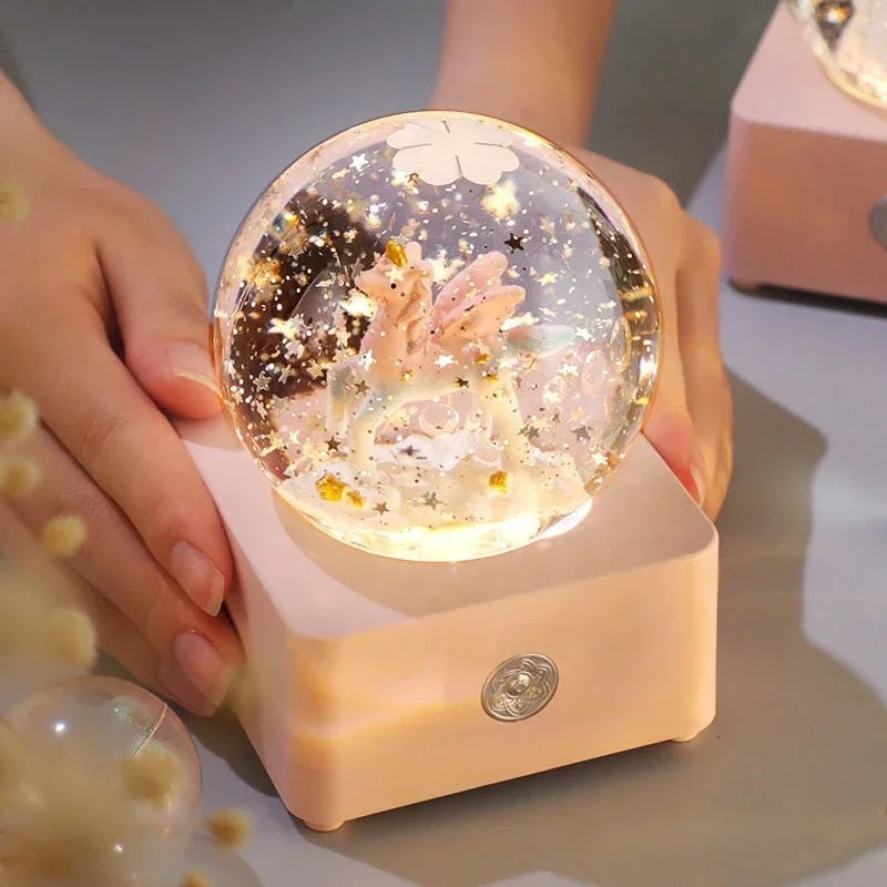 Unicorn Crystal Ball Music Box Snow Globe Night Lamp Birthday Gift for Girls Children Christmas Gift Music Crafts with Snowflake