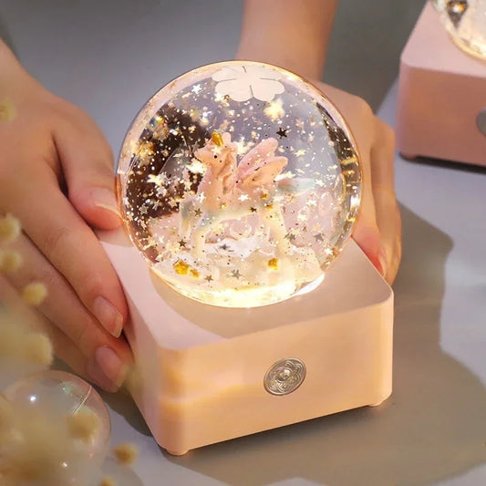 Unicorn Crystal Ball Music Box Snow Globe Night Lamp Birthday Gift for Girls Children Christmas Gift Music Crafts with Snowflake