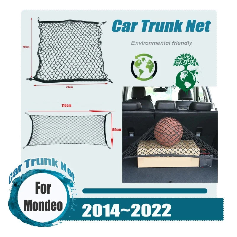 Car Trunk Net For Ford Mondeo Fusion MK5 2014~2022 2020 Pocket Trunk Nylon Elastic Mesh Car Net Holder Pocket Car Accessories