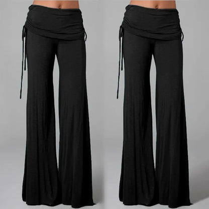 Black women's medieval cosplay pants with a flowing design and adjustable waist tie for a comfortable fit