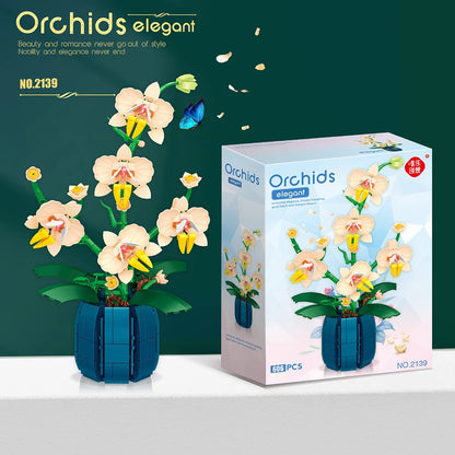 Building Blocks Set Orchid Flowers Bouquet Flower Blocks Bonsai Plant Model Bricks DIY Home Decoration Toys Kids Chirstmas Gifts
