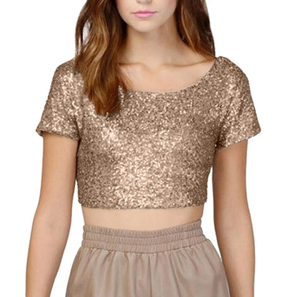 Womens T Shirts Short Sleeve Sexy Sparkling Sequins Backless Crop Top Multicolor T Shirt Wool Long Sleeve Shirt Women