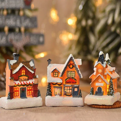 Christmas Resin House Light Christmas Glow Ornaments New Year Bedroom Decoration Kids Xmas Gift Micro Landscape Night Lights