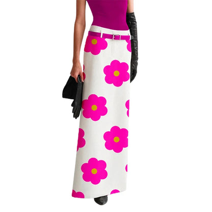 Yeezzi 2023 New Female Korean Fashion Floral Printed Split-Back Long Skirts Summer Casual Small Fresh Straight Skirt For Women