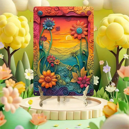 Colorful Psychedelic Daisy Metal Wall Art - Easy to Install Aluminum Sign for Bedroom, Living Room, Hallway Decor