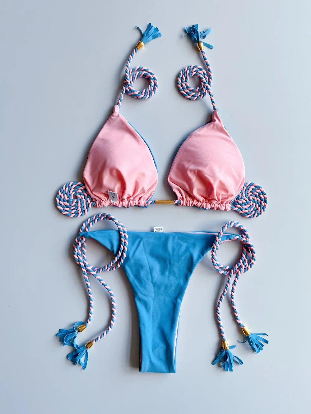 Sexy Solid color Two-piece Triangle Swimwear Women's Swimsuit Braiding rope Bikinis Set Beach Bathing Suit Brazilian Biquinis