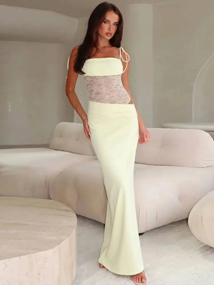 Avrilyaan Mesh Splicing Hollow Spaghetti Strap Backless Party Sexy Dresses Elegant Long Dress Women 2025 Summer Dress Vestidos