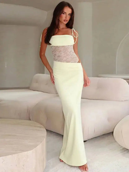 Avrilyaan Mesh Splicing Hollow Spaghetti Strap Backless Party Sexy Dresses Elegant Long Dress Women 2025 Summer Dress Vestidos