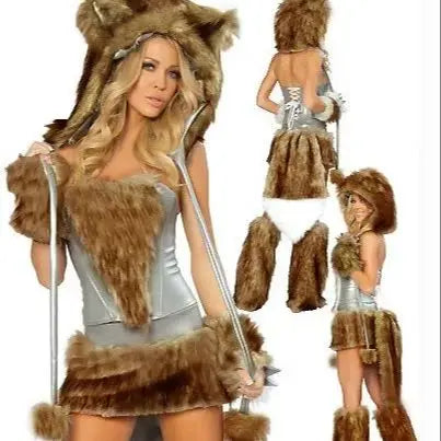 Sexy plush costume set for women with big tails, wolves, leopards, penguins, frogs, caterpillars, role-playing, winter Halloween