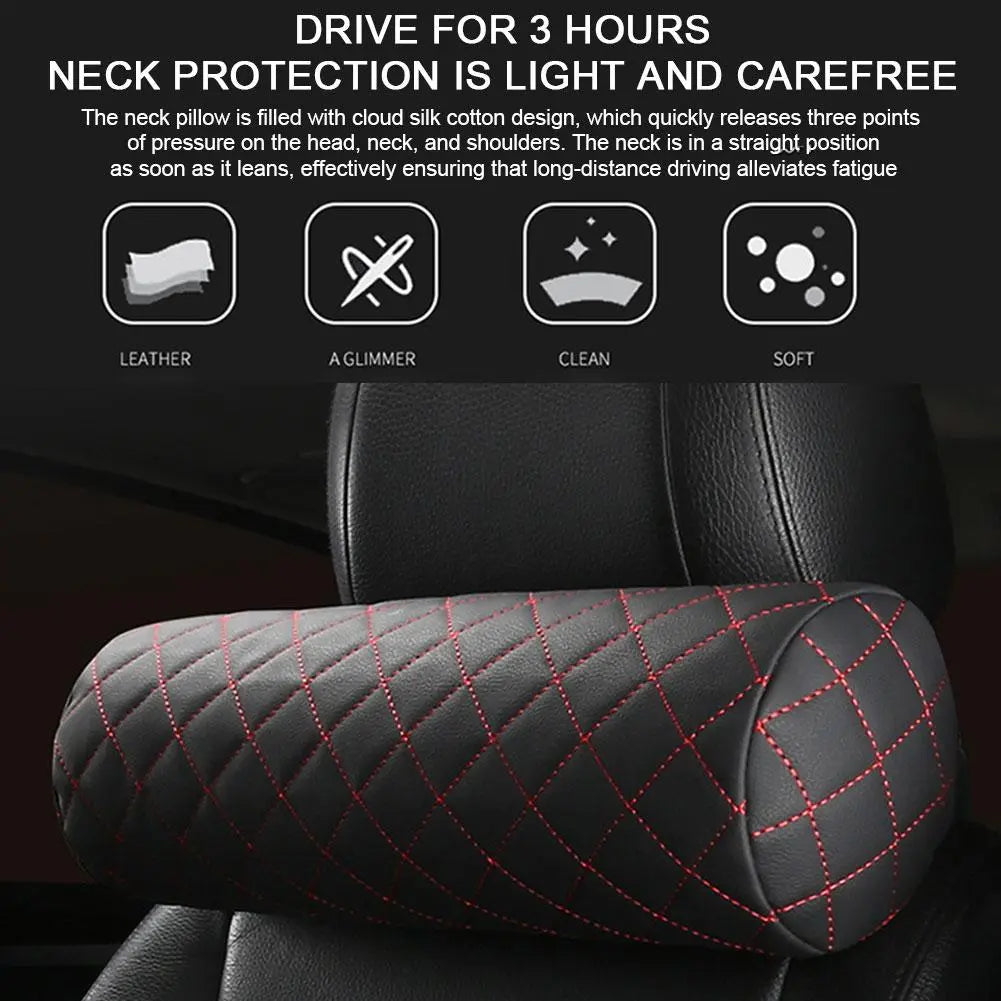 Luxury Car Seats Neck Pillow Leather Memory Soft Breathable Comfortable Relax Neck Support Car Office Chair Headrest Protector