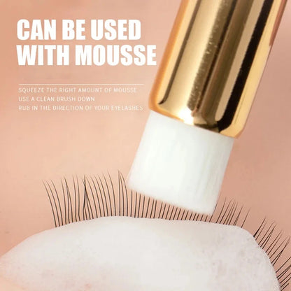 EtherealBe makeup brush set for eyelash care shown applying mousse to eyelashes for grooming