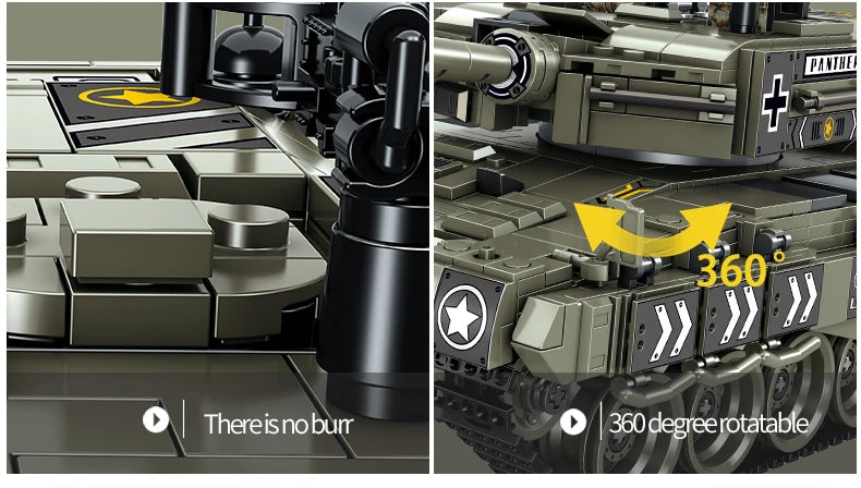 WW2 Military Leopard 2A4 Battle Tank Series Building Blocks Brick Model MOC Army Weapon Boy Set Kid Toy Childrens Christmas Gift