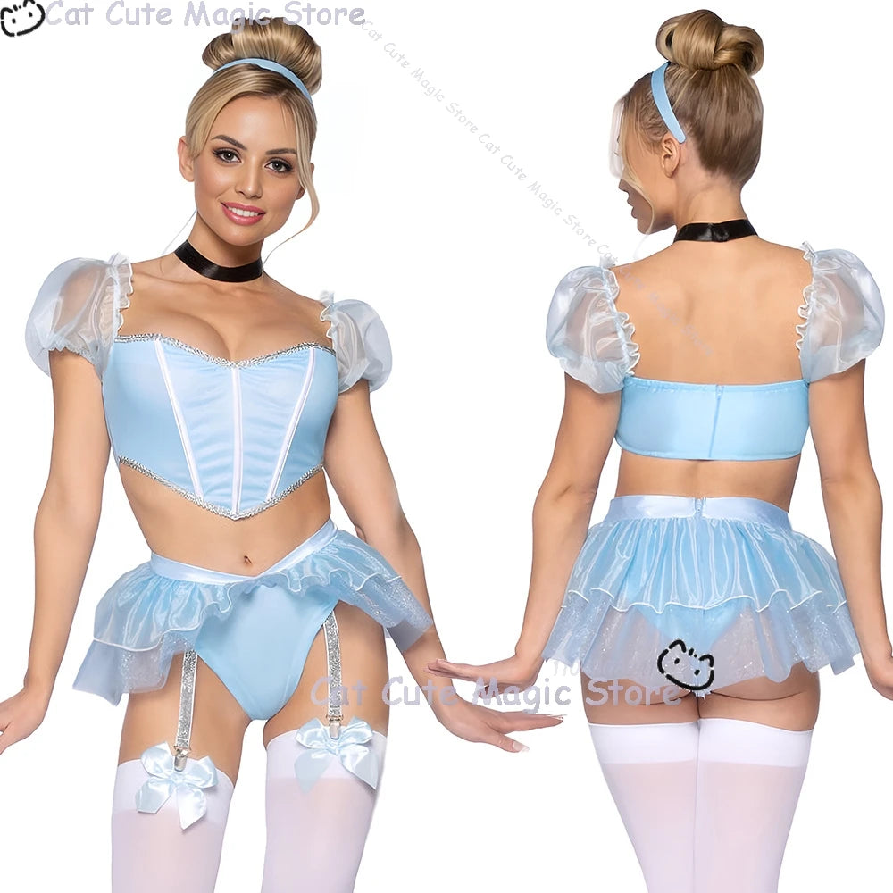 Adult Women fantasia Halloween Clothes Party Play Roleplay Cosplay Costume Sexy Blue Uniforms disfraz Princess Maid Lingerie