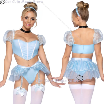 Adult Women fantasia Halloween Clothes Party Play Roleplay Cosplay Costume Sexy Blue Uniforms disfraz Princess Maid Lingerie