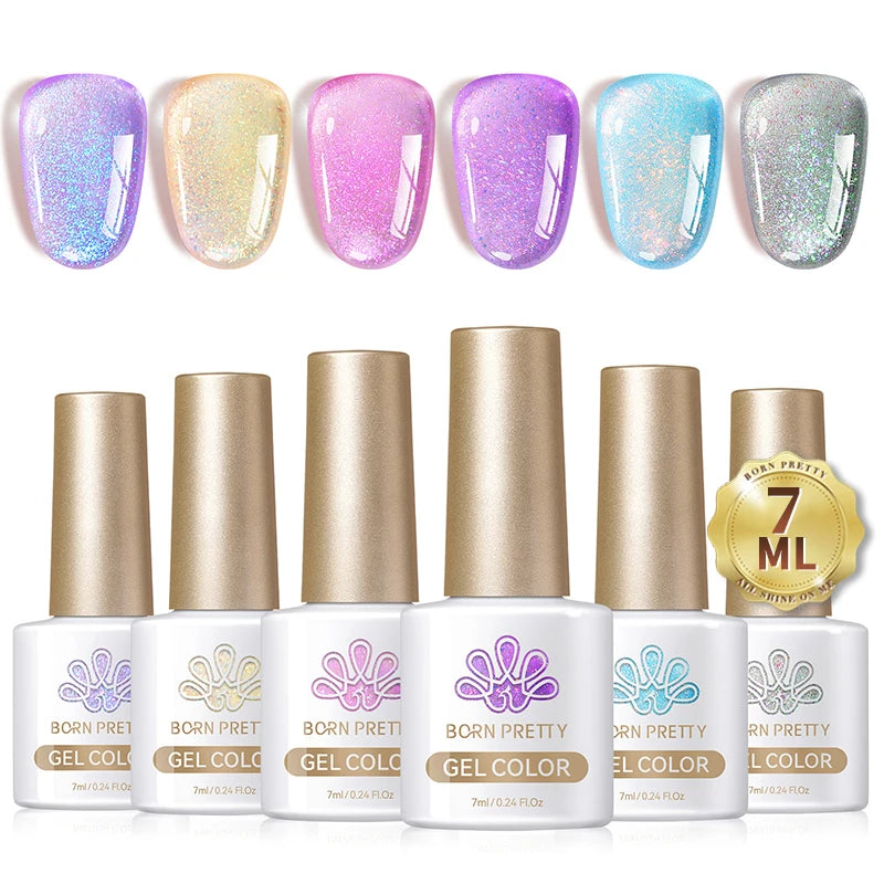 BORN PRETTY 7ml Glitter Gel Nail Polish Set Sparkly Shiny Gold Silver Pink Glitter Gel Polish Kit Winter Christmas Gift Box